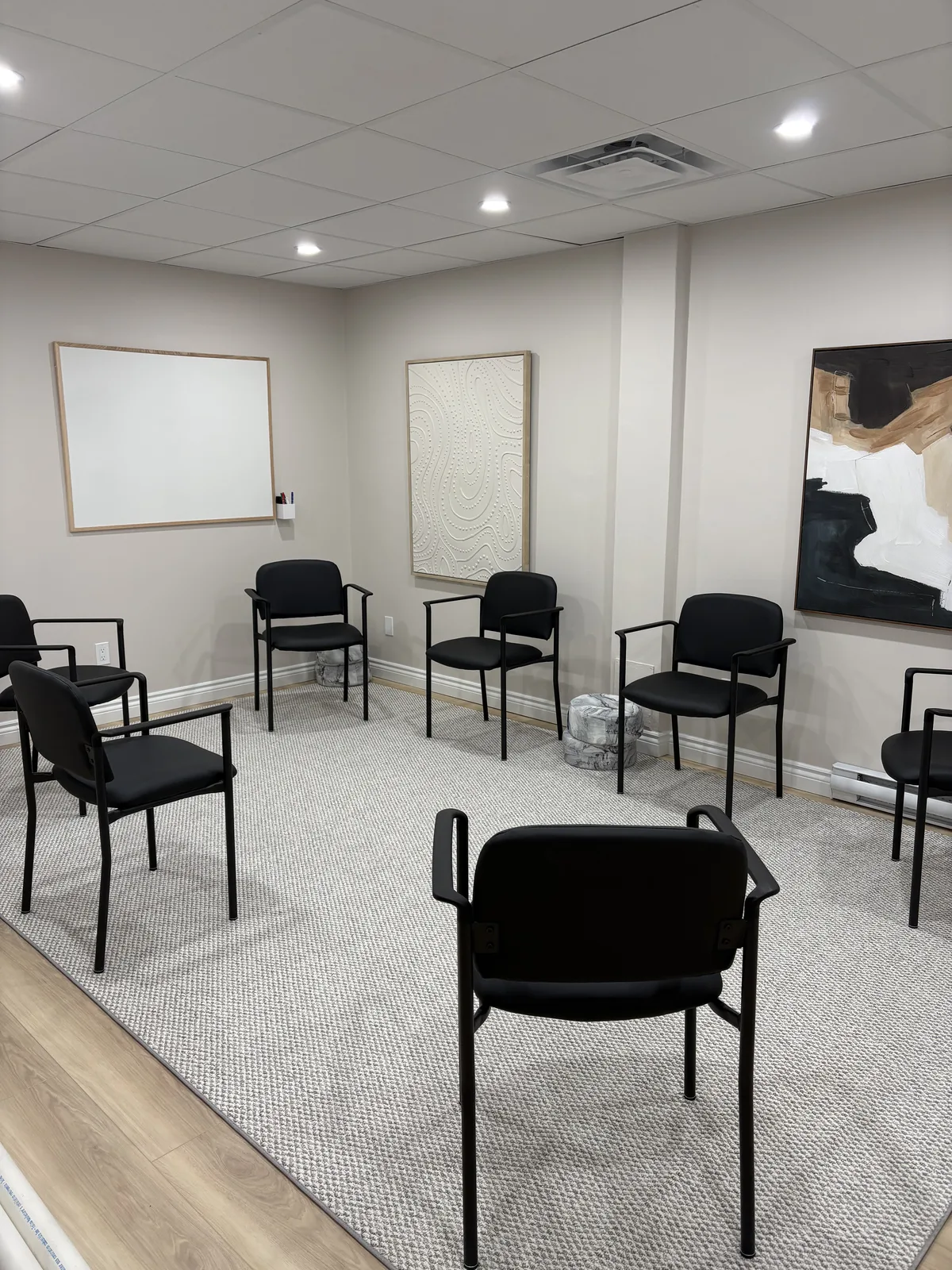 Commercial interior after renovation, set 3: finished walls, ceiling, lighting and flooring